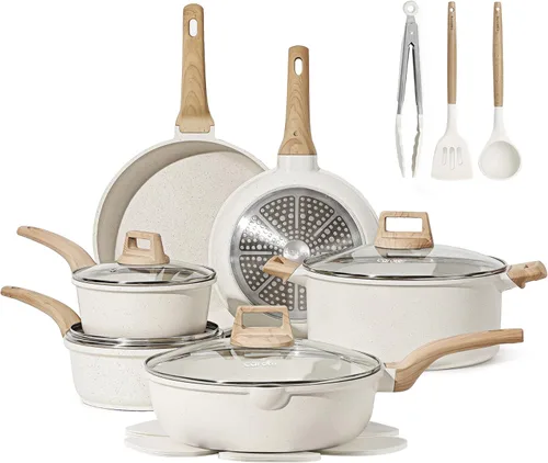 Miniatura 20 de CAROTE 10Pcs Pots and Pans Set Nonstick, Non Stick Cooking Set w/Frying Pans & Saucepans, Induction Kitchen Cookware Set Blanco