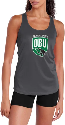 Miniatura 210 de Camiseta deportiva sin mangas oficial de la NCAA Collegiate para mujer, con espalda cruzada, logotipo primario, colección carbón