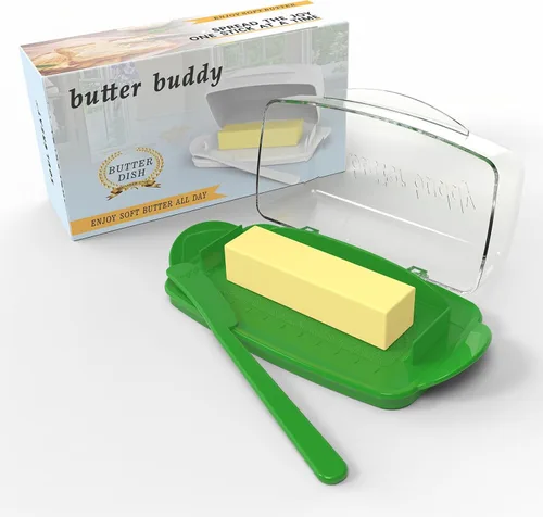 Miniatura 10 de Plato de Mantequilla con Tapa y Cuchillo, Platos de Mantequilla Grandes de Plástico con Tapa de Bisagra Transparente y Fácil de Voltear, Fondo