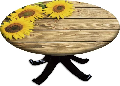 Miniatura 112 de Mantel ajustable con diseño de girasol redondo, borde elástico amarillo, mantel de poliéster para interiores y exteriores, fiesta, cena, patio