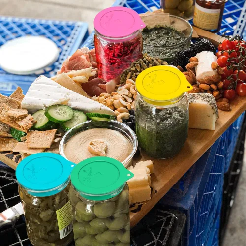Miniatura 6 de Sophico Tapas de fermentación de silicona, tapas de fermentación sin agua con tapa de tarro Mason para pepinillos, kimchi y alimentos probióticos