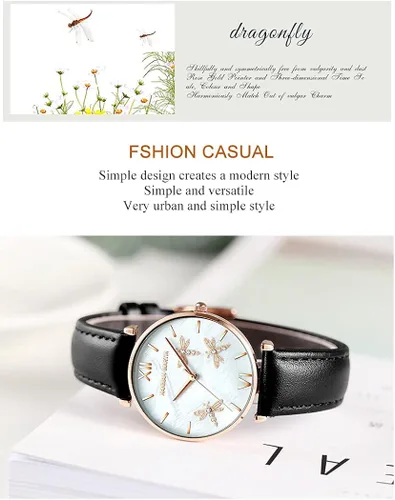 Miniatura 2 de TENNOVO Fashion Ladies Dragonfly Quartz Watch Luxury Dress Women's 2PCS Bracelet Watch Set Rose Flowers Giftable Packing Box for Women
