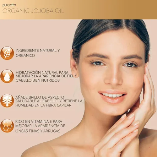 Miniatura 2 de PURA D'OR Aceite de jojoba orgánico de 16.9 onzas (botella de vidrio) certificado por USDA, hidratante 100% puro y natural, prensado en frío, sin