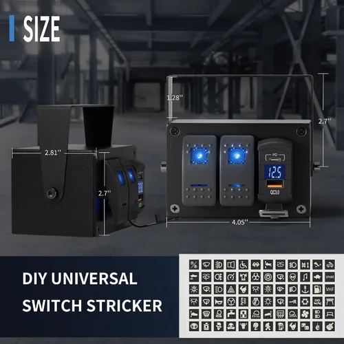 Miniatura 2 de Joinfworld Caja de Interruptor Basculante de 2 Posiciones Impermeable 12V Panel de Interruptor de Barra de Luz LED SPST ON/OFF con Doble Toma USB PD