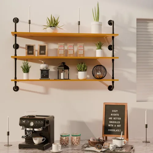 Miniatura 29 de HDDFER - Estantería industrial para tuberías rústicas en blanco, estantes de pared de tubería industrial con tablas de madera, estantes flotantes