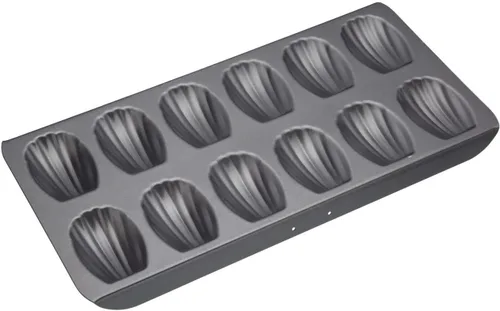 MasterClass Madeleine - Bandeja antiadherente sin PFOA, acero al carbono de 0.039 in, molde para tartas de 12 agujeros, 15.7 x 7.9 in, color gris