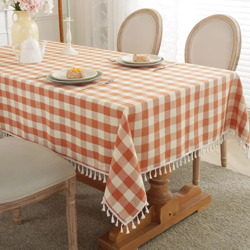 Miniatura 13 de Laolitou - Mantel a cuadros cuadrado lavable, resistente, de lino de algodón, a cuadros de búfalo, con borla, mantel de gingham para primavera
