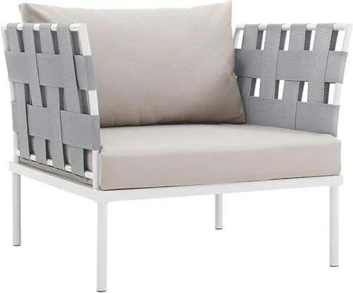 Miniatura 6 de Modway Harmony - Otomana de aluminio para patio al aire libre con cojín en blanco y blanco