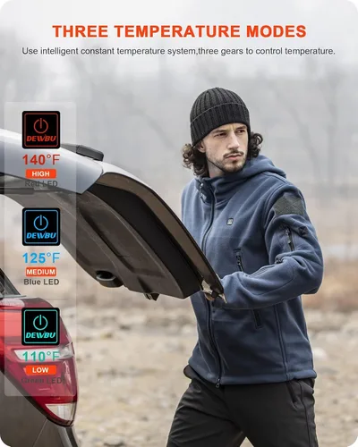 Miniatura 4 de DEWBU Heated Jacket Polar Fleece with 12V Battery Pack Soft Fleece Electric Heating Hoodie