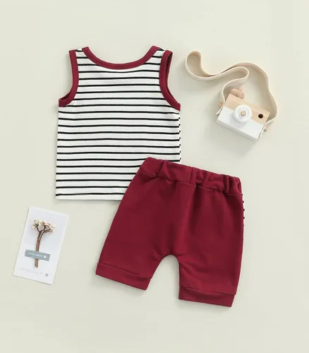 Miniatura 11 de Conjunto de ropa casual de manga corta con botones y pantalones cortos de lino para bebés y niños pequeños