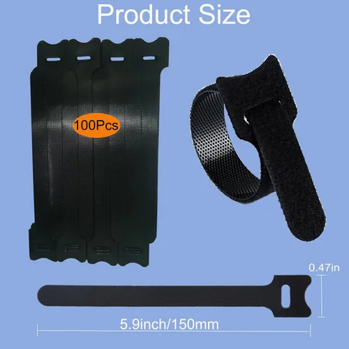 Miniatura 4 de 100 bridas para cables, organizador de cables reutilizable de 6 pulgadas para gestión de cables Organizador de alambre duradero y reutilizable