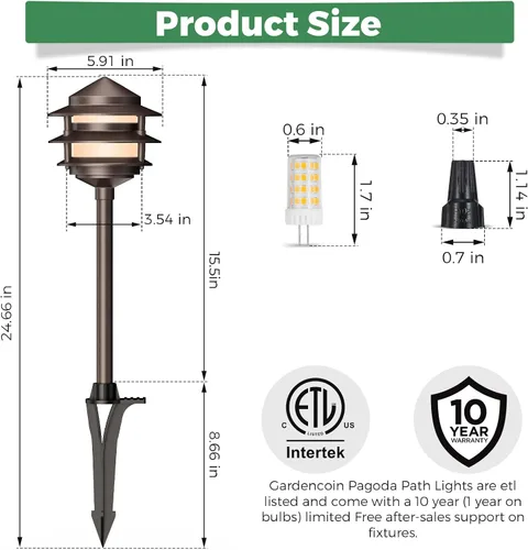 Miniatura 4 de Gardencoin Pagoda Luces de Camino de Bajo Voltaje para Paisaje, Luces de Camino LED al Aire Libre de 12V con Cable, Iluminación de Pasarela