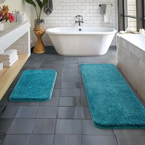 Miniatura 112 de MIULEE Juego de 2 alfombras de baño antideslizantes peludas extra gruesas y suaves, alfombrillas de baño de microfibra suave absorbente de agua