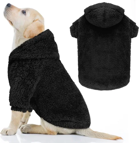 Miniatura 18 de Suéteres de vellón y sherpa para perros pequeños, mullidos, suaves, de doble cara, afelpados, con capucha, negro, XS