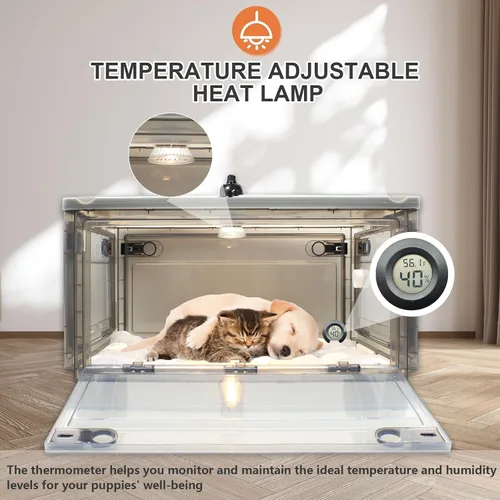 Miniatura 2 de Incubadora para cachorros con calefacción, gran criador, incubadora de gatitos para cachorros con alfombrilla de cama para mascotas, alimentador