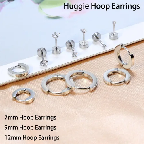 Miniatura 6 de Juego de aretes para múltiples piercings, 6 pares de aretes de aro pequeños chapados en oro de 14 quilates con parte trasera plana, aretes