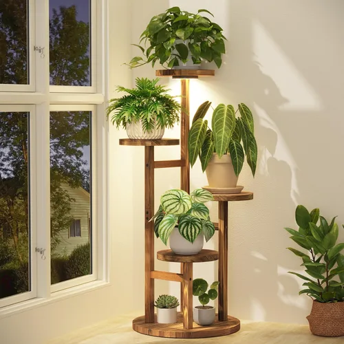Miniatura 20 de iDavosic.ly Soporte para plantas de 3 niveles para interiores, estante de metal de esquina escalonada para múltiples flores, estante alto