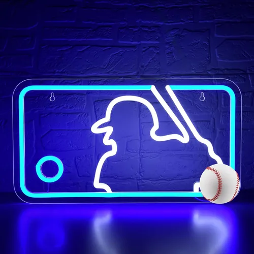 Letrero de neón de béisbol para decoración de pared, luz de neón de béisbol para hombre, cueva o garaje, deportes, letrero con luz LED para