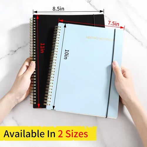 Miniatura 6 de SUNEE Cuaderno de reuniones para el trabajo con pestañas adhesivas, 160 páginas, planificador de proyectos de tamaño A4, agenda de reuniones en Negro