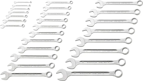 Stahlwille 96400805 Llave combinada, cabeza de anillo en ángulo a 15 grados, acero de aleación cromada, cromada, tiene accionamiento antideslizante,