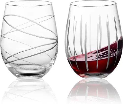 Miniatura 8 de Joeyan Copas de vino tinto y blanco sopladas a mano, copas de tallo con patrón de rayas y puntos, juego de cristalería de tallo largo tallado Copas