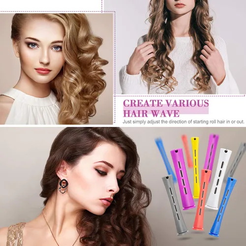 Miniatura 7 de WILLBOND Juego de 60 varillas permanentes de plástico para cabello de onda fría para cabello natural, rodillos rizadores largos y cortos con peine