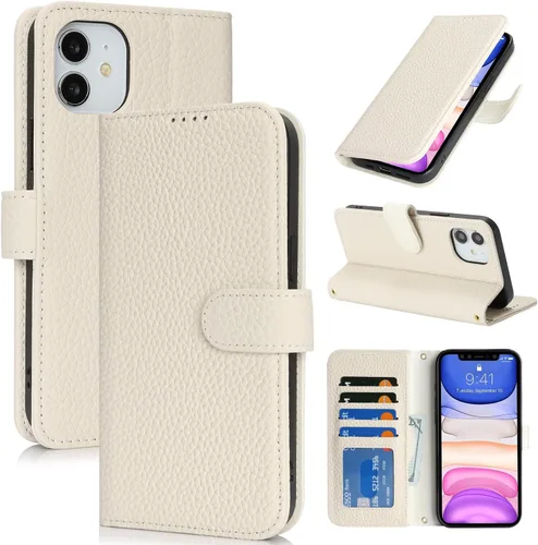 Miniatura 85 de Zouzt Funda para iPhone 11 de 6.1 pulgadas de piel auténtica con 4 ranuras para tarjetas, tarjetero con bloqueo RFID, tapa magnética, función atril