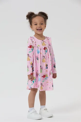 Miniatura 4 de Disney Vestido de princesa Frozen Elsa Minnie Stitch floral para niña pequeña, línea A, manga larga, ropa casual de otoño para niños de 2 a 6 años