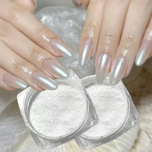 Miniatura 3 de 2 piezas de polvo de uñas cromado para arte de uñas, kit de polvo de uñas cromado con purpurina aurora transparente, pigmento para uñas, purpurina