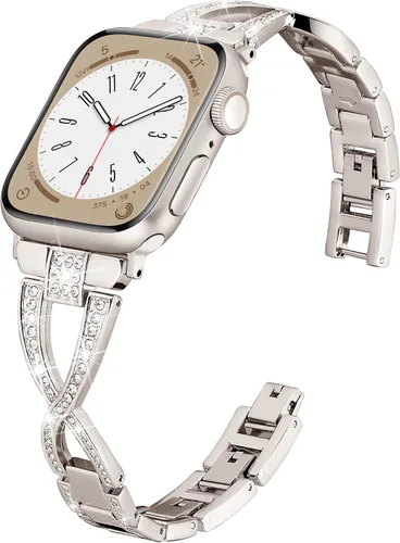 Wipalor Dressy X - Correa para Apple Watch de 1.61, 1.57 y 1.49 pulgadas, para mujer, correa de metal con diamantes brillantes para mujer, correa de