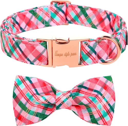 Miniatura 28 de Unique style paws Collar de perro con corbata, collar de perro a cuadros rosa y verde, el mejor regalo para perros pequeños, medianos y grandes, S