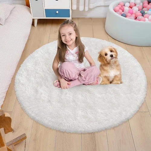 Miniatura 14 de Alfombra circular pequeña para dormitorio, 2 x 2 pies, color azul, para decoración de habitación de niños, redonda esponjosa para guardería