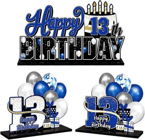 Miniatura 159 de LINGTEER Feliz 10º Cumpleaños Juego de Centros de Mesa de Acrílico Azul para Mesa - Brindemos por Diez Años Decoraciones de Regalo de Fiesta de 10º