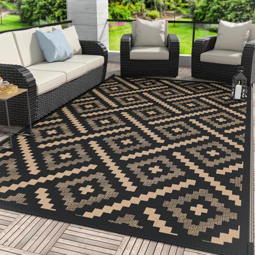 Miniatura 51 de GENIMO Alfombra de exterior impermeable de 5 x 8 pies, alfombras reversibles, alfombra de área, alfombra de plástico para exteriores, alfombra Negro