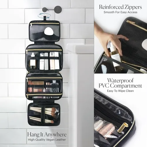 Miniatura 3 de BEAUTYGOODIES Neceser colgante impermeable aprobado por la TSA para mujer, de viaje/artículos de tocador, color negro, Negro -, L, Bolsas
