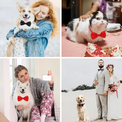Miniatura 7 de Pajarita negra y roja para perros, lazo rojo y negro para perro Koolmox con collar ajustable para perros medianos y grandes, gatos, mascotas, boda