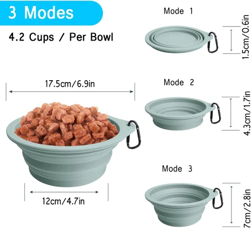 Miniatura 3 de PetBonus - 2 unidades de tazones plegables de silicona para perros, libres de BPA, aptos para lavavajillas, portátiles, plegables, expandibles