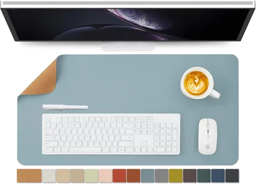 Miniatura 71 de Tapete de escritorio grande de corcho natural y cuero, tapete de escritorio ecológico, protector de escritorio de doble cara, tapete de teclado Café