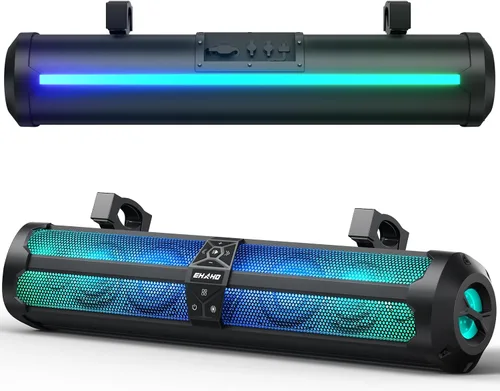 Ehaho Rumble-X Series UTV Barra de Sonido, barra de sonido ATV metálica de 8 altavoces BT con modo de fiesta de transmisión y sincronización de