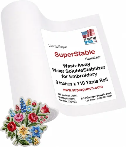 Miniatura 11 de Superpunch Wash Away - Estabilizador de bordado soluble en agua, rollo de 9 pulgadas x 10 yardas, película transparente para bordado a máquina
