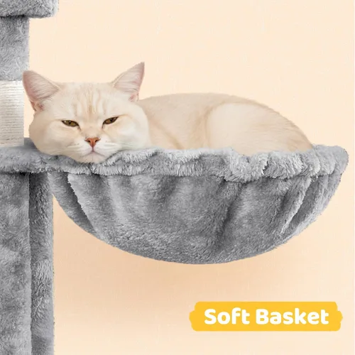Miniatura 5 de Yaheetech Árbol para gatos, torre grande de 67 pulgadas con 3 palitos extraíbles, 2 perchas en forma de orejas de gatito, 2 condominios, hamaca