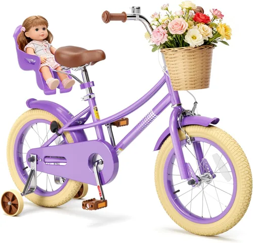 Miniatura 20 de Glaf Bicicleta para niñas de 12, 14, 16, 20 pulgadas, con ruedas de entrenamiento para niños de 2 a 12 años, bicicleta con cesta y asiento