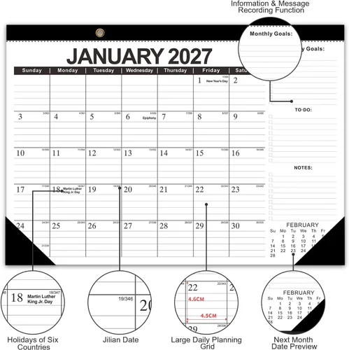 Miniatura 3 de Kyweel Calendario de escritorio 2026-2027, calendario de escritorio de 18 meses/calendario de pared, 17 x 12 pulgadas, enero de 2026 a junio