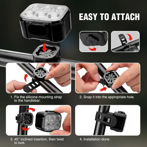 Miniatura 6 de WORKPRO Juego de luces de bicicleta [8+13 modos], juego de luces recargables para bicicleta ultra brillantes, luces de bicicleta impermeables IP65