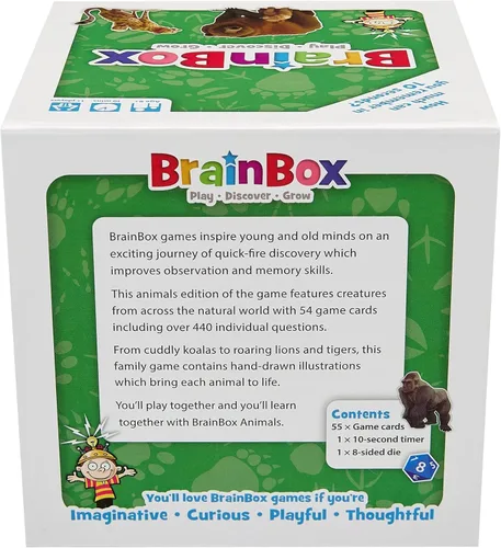 Miniatura 3 de BrainBox - Juego de cartas de animales – Memoria y observación, 55 tarjetas de escenas detalladas, trivia familiar para niños y adultos, a partir