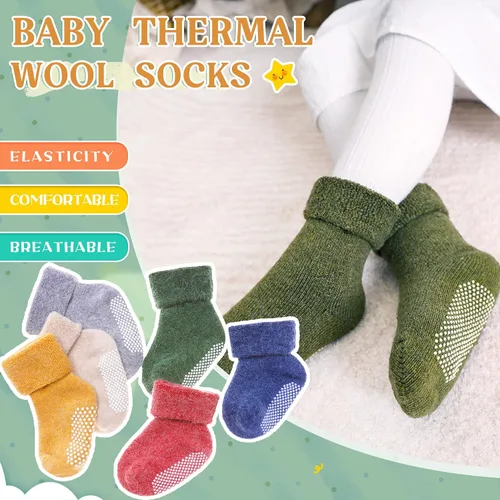 Miniatura 6 de 6 pares de calcetines antideslizantes para bebés y niñas, calcetines cálidos con agarres para niños pequeños, de lana gruesa y suave, para invierno
