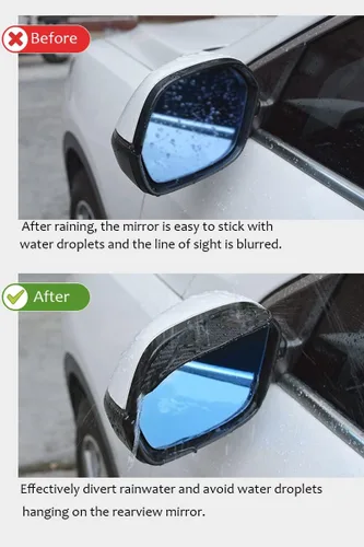 Miniatura 3 de Pincuttee Visor de lluvia de espejo para cejas, protectores de lluvia para espejo lateral, fundas para automóvil, ajuste único, paquete de 2 Negro