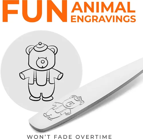 Miniatura 5 de Zulay Kitchen 4 utensilios para niños pequeños, juego de cubiertos de acero inoxidable para niños, tenedores seguros para niños y niños, borde liso