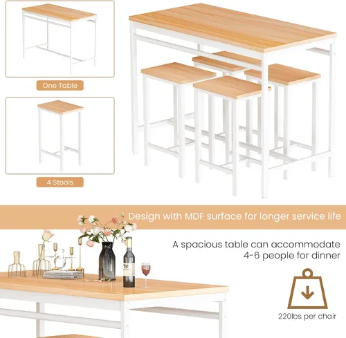 Miniatura 6 de DKLGG Juego de mesa de comedor para 4 mesas de cocina y sillas para 4, mesa de cocina pequeña con 4 taburetes, juego de mesa de comedor de madera