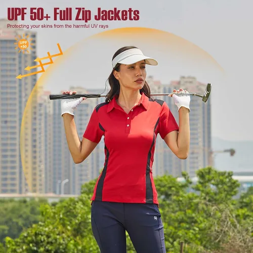Miniatura 5 de Popologa Camisa polo de golf para mujer, ligera, absorbe la humedad, de secado rápido, con protección solar UPF 50+